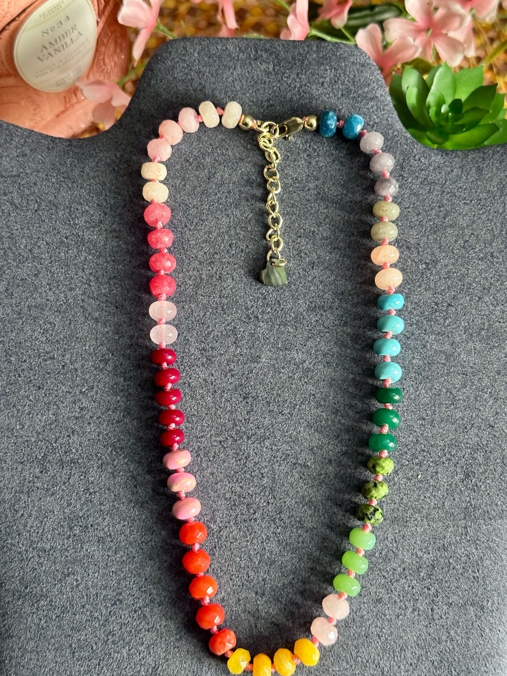 Source Unknown Multicolor Beaded Necklace with Gold-Tone Chain-NWOT